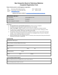 Document preview: New Hampshire Board of Veterinary Medicine Complaint Registration Form - New Hampshire