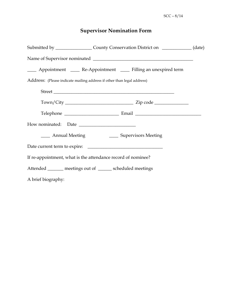 Supervisor Nomination Form - New Hampshire, Page 1
