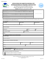 Form NHDES-A-01-012 &quot;Application for Asbestos Disposal Site Worker/Worker-In-training Certification&quot; - New Hampshire
