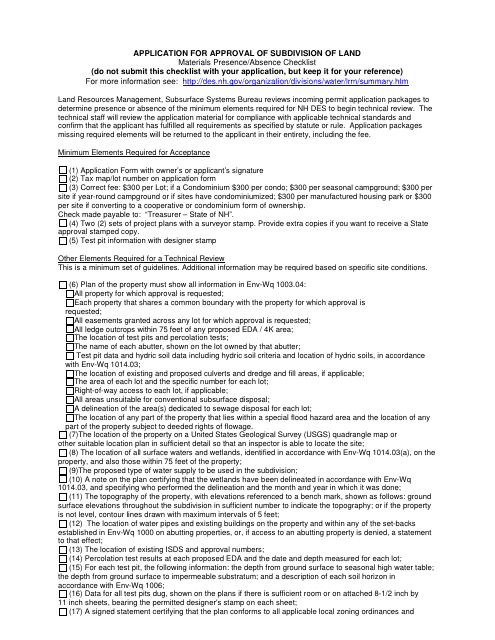 Materials Presence/Absence Checklist - New Hampshire