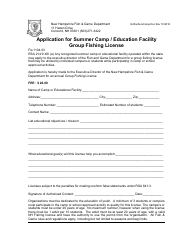 Document preview: Application for Summer Camp / Education Facility Group Fishing License - New Hampshire