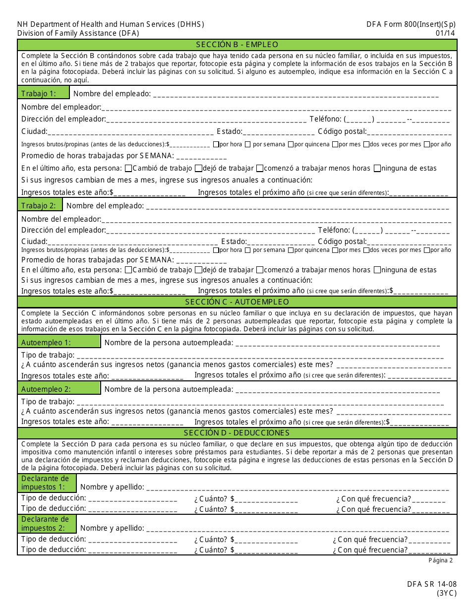 Formulario 800(INSERT) Inserto De Asistencia Medica Para Ninos, Mujeres Embarazadas Y Padres / Parientes Cuidadores - New Hampshire (Spanish), Page 3