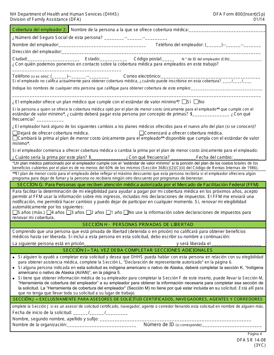 Formulario 800(INSERT) Inserto De Asistencia Medica Para Ninos, Mujeres Embarazadas Y Padres / Parientes Cuidadores - New Hampshire (Spanish), Page 5