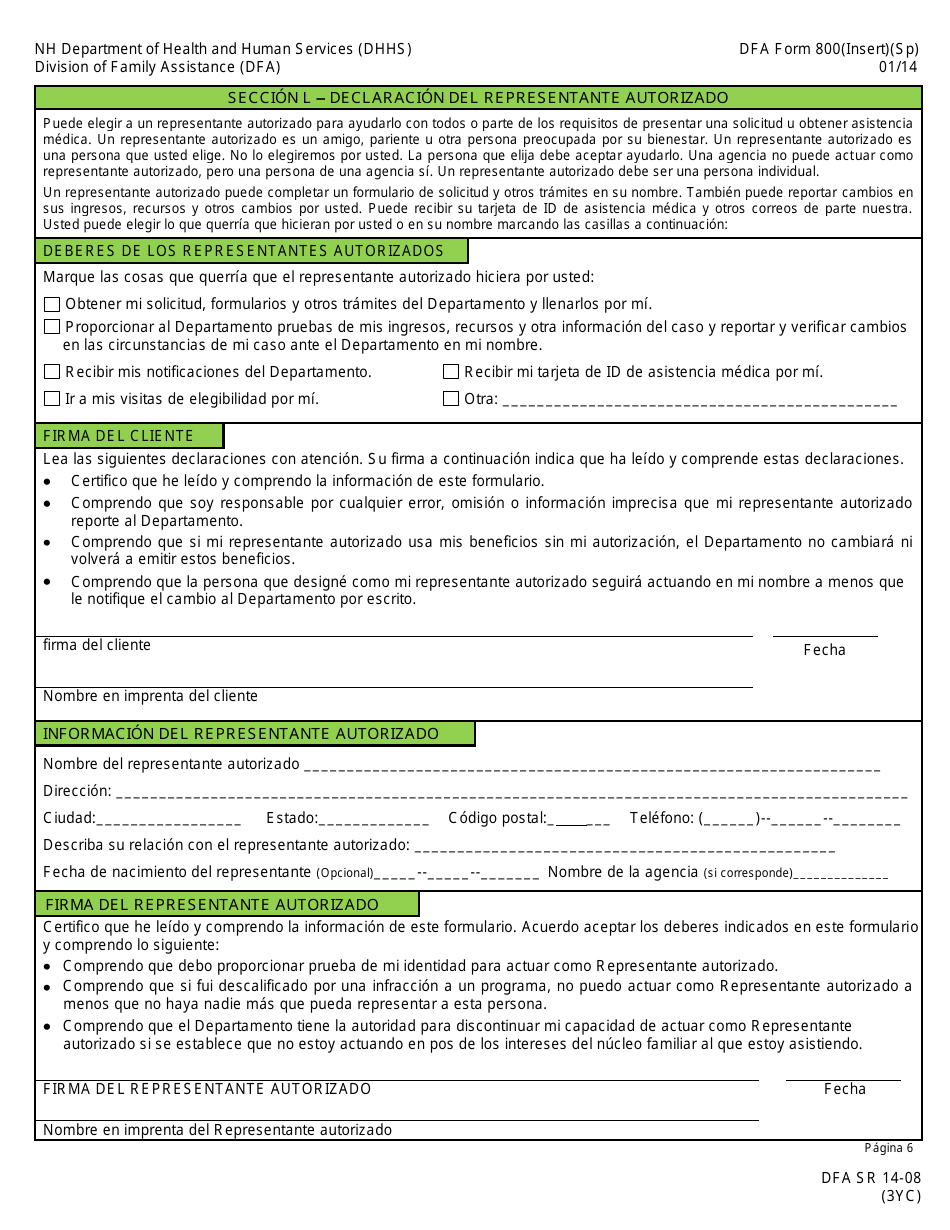 Formulario 800(INSERT) Inserto De Asistencia Medica Para Ninos, Mujeres Embarazadas Y Padres / Parientes Cuidadores - New Hampshire (Spanish), Page 7
