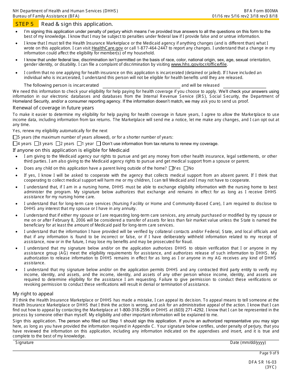 BFA Form 800MA Application for Health Coverage  Help Paying Costs - New Hampshire, Page 11