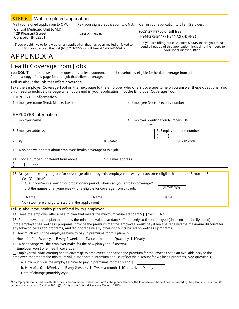 BFA Form 800MA Application for Health Coverage  Help Paying Costs - New Hampshire, Page 12
