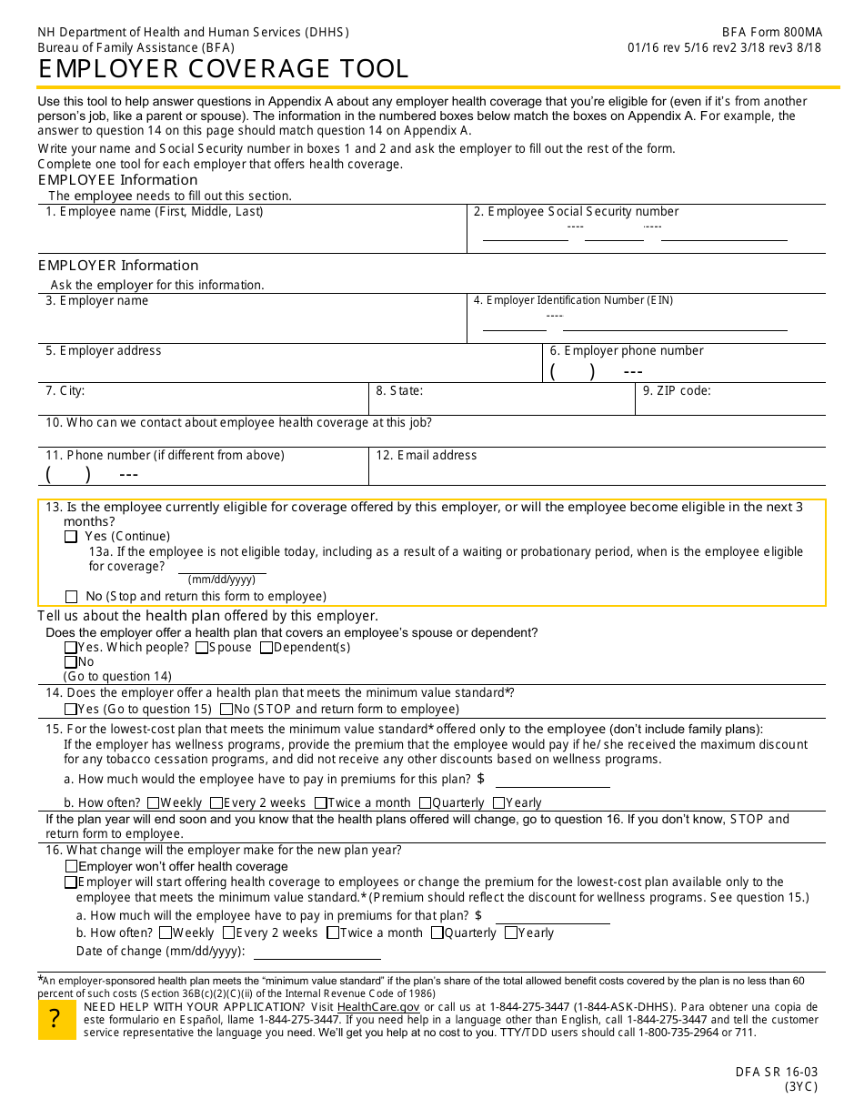 BFA Form 800MA Application for Health Coverage  Help Paying Costs - New Hampshire, Page 13