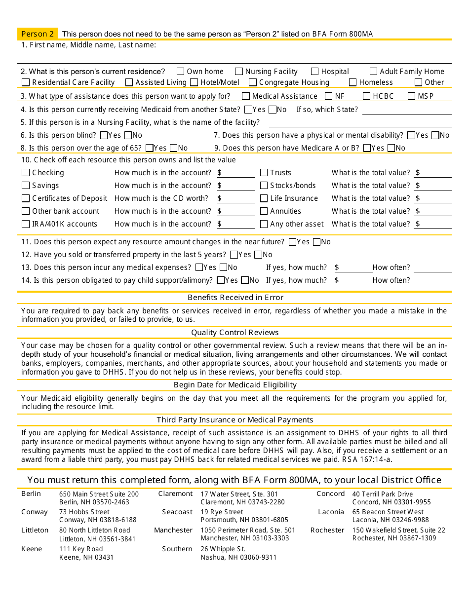 BFA Form 800MA Application for Health Coverage  Help Paying Costs - New Hampshire, Page 18