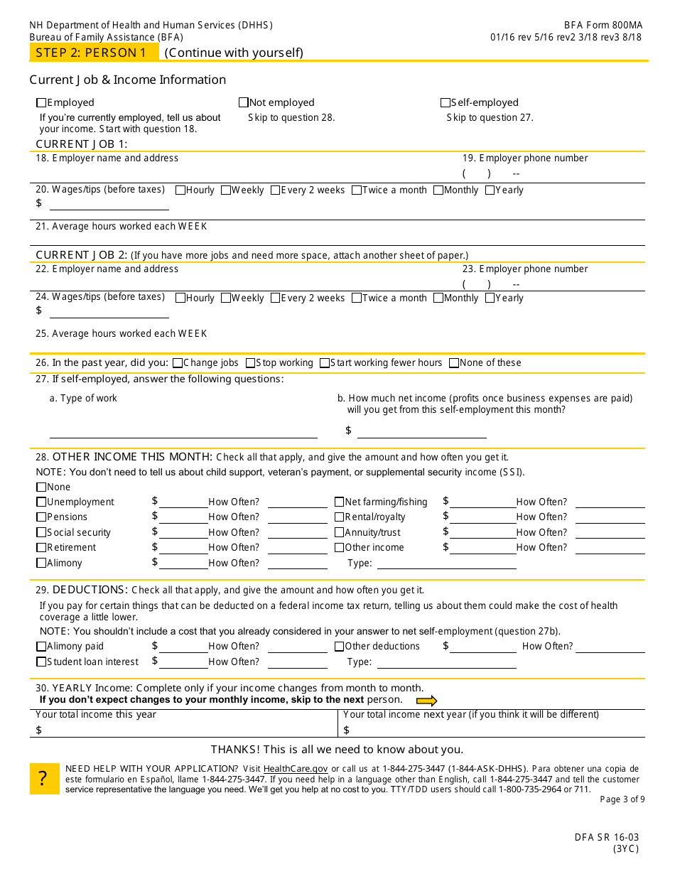 BFA Form 800MA Application for Health Coverage  Help Paying Costs - New Hampshire, Page 5