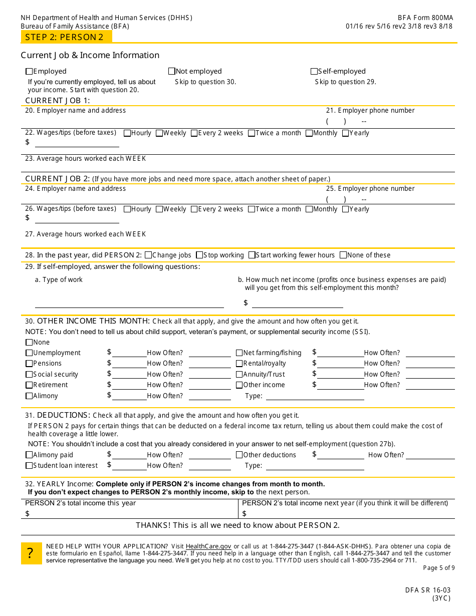 BFA Form 800MA Application for Health Coverage  Help Paying Costs - New Hampshire, Page 7