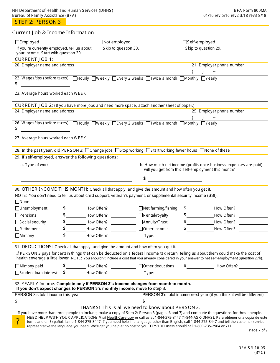 BFA Form 800MA Application for Health Coverage  Help Paying Costs - New Hampshire, Page 9