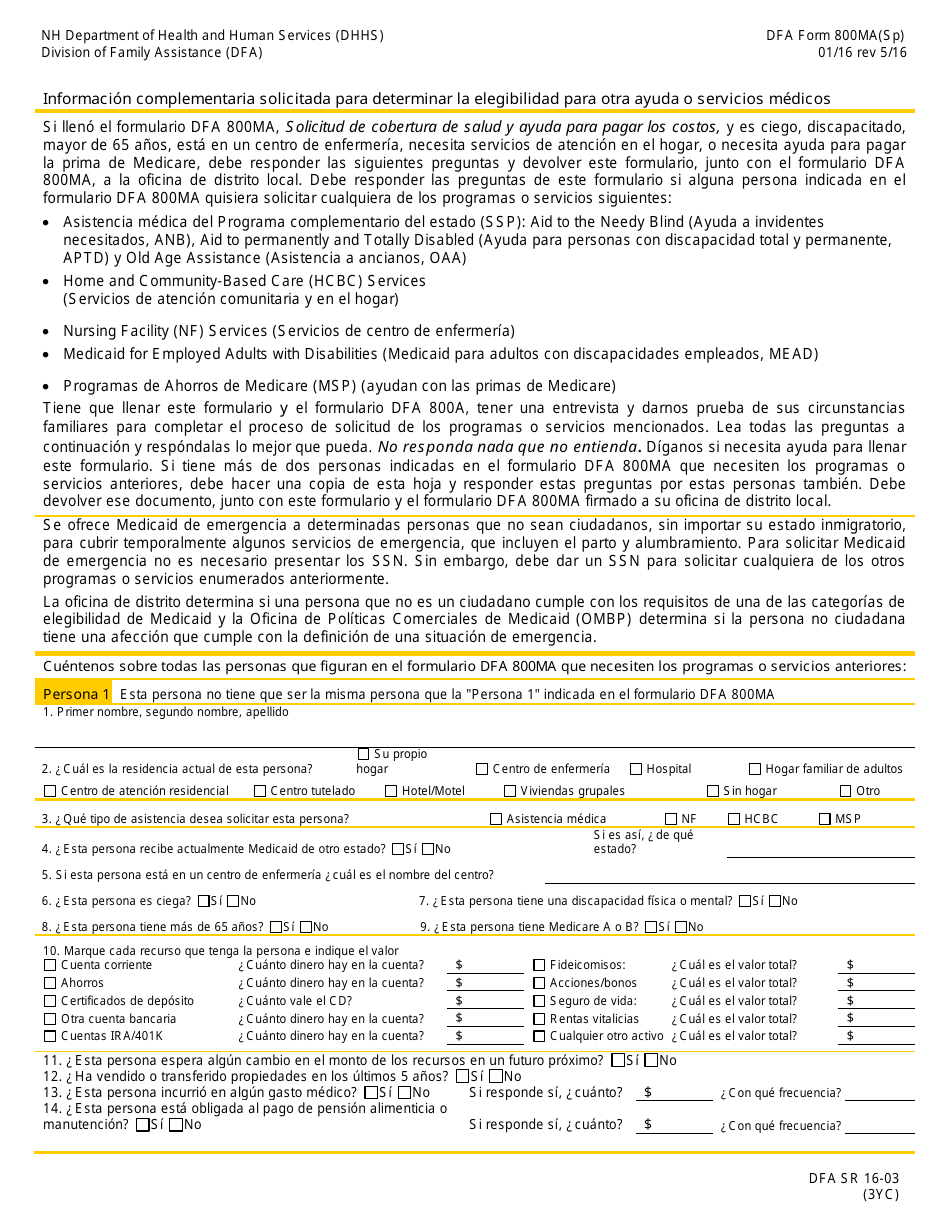 Formulario 800MA Solicitud De Cobertura De Salud Y Ayuda Para Pagar Los Costos - New Hampshire (Spanish), Page 17