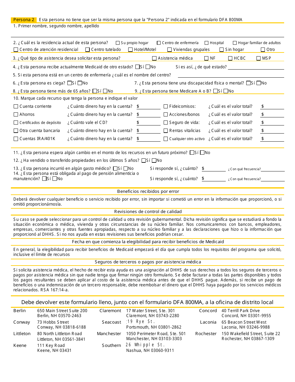 Formulario 800MA Solicitud De Cobertura De Salud Y Ayuda Para Pagar Los Costos - New Hampshire (Spanish), Page 18