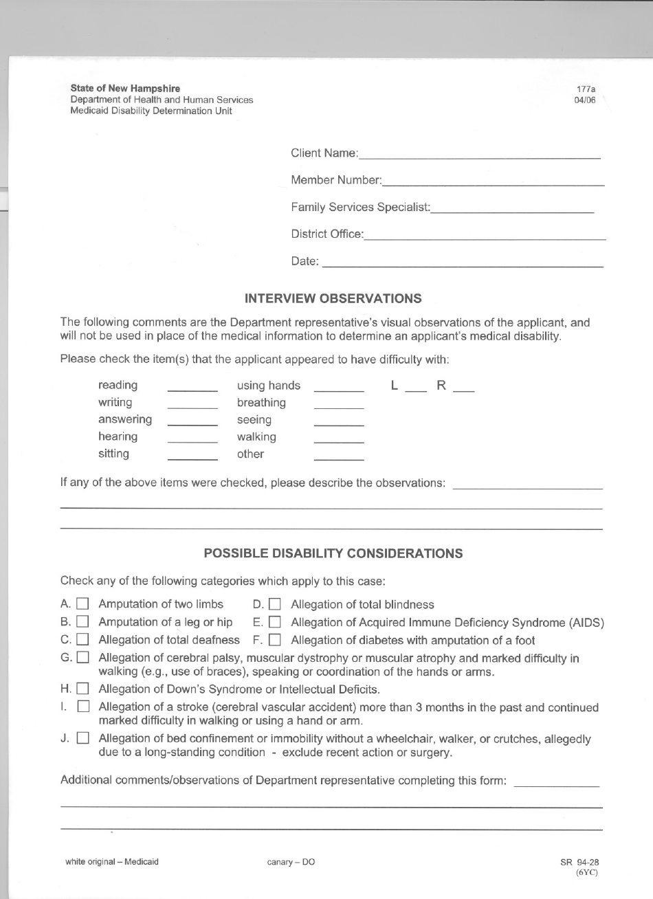 Form 177A Interview Observations - New Hampshire, Page 1