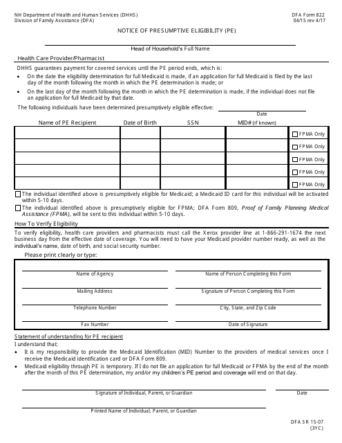 DFA Form 822  Printable Pdf