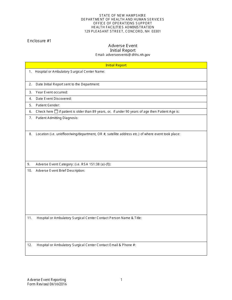 New Hampshire Adverse Event Initial Report - Fill Out, Sign Online and ...