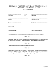 Document preview: Consumer Affairs Specialist Application - New Hampshire