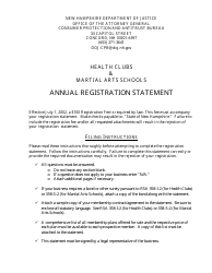 Annual Registration Statement for Health Clubs and Martial Arts Schools - New Hampshire