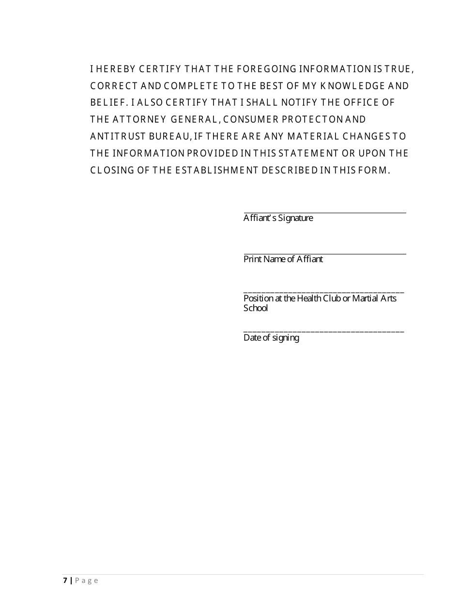 Annual Registration Statement for Health Clubs and Martial Arts Schools - New Hampshire, Page 7