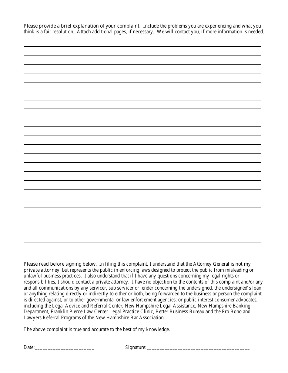 Consumer Mortgage Complaint Form - New Hampshire, Page 3