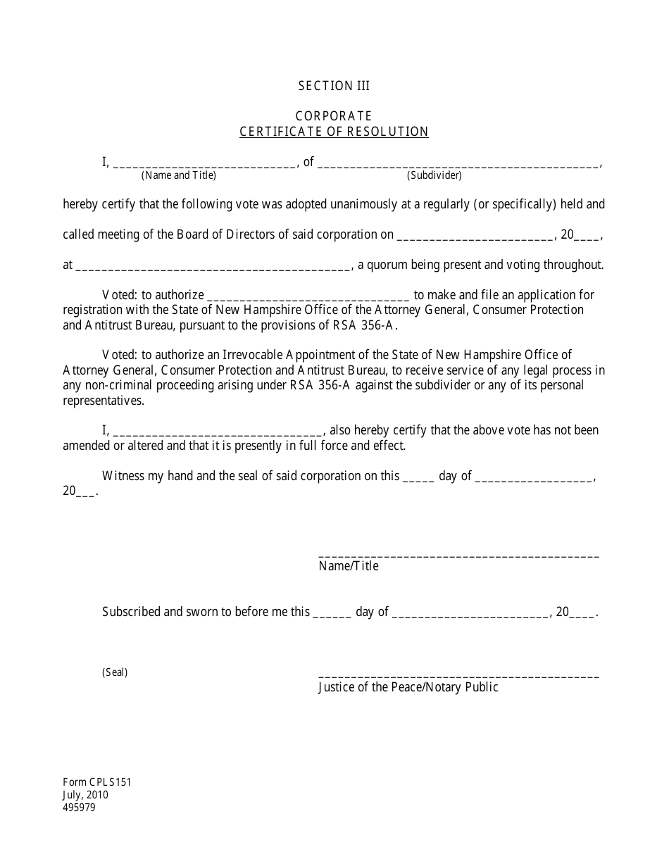 Form CPLS151 Section III - Fill Out, Sign Online and Download Printable ...