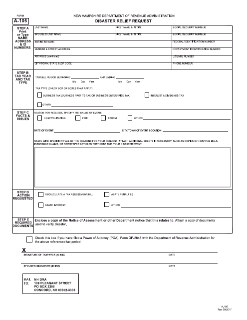 Form A-105  Printable Pdf