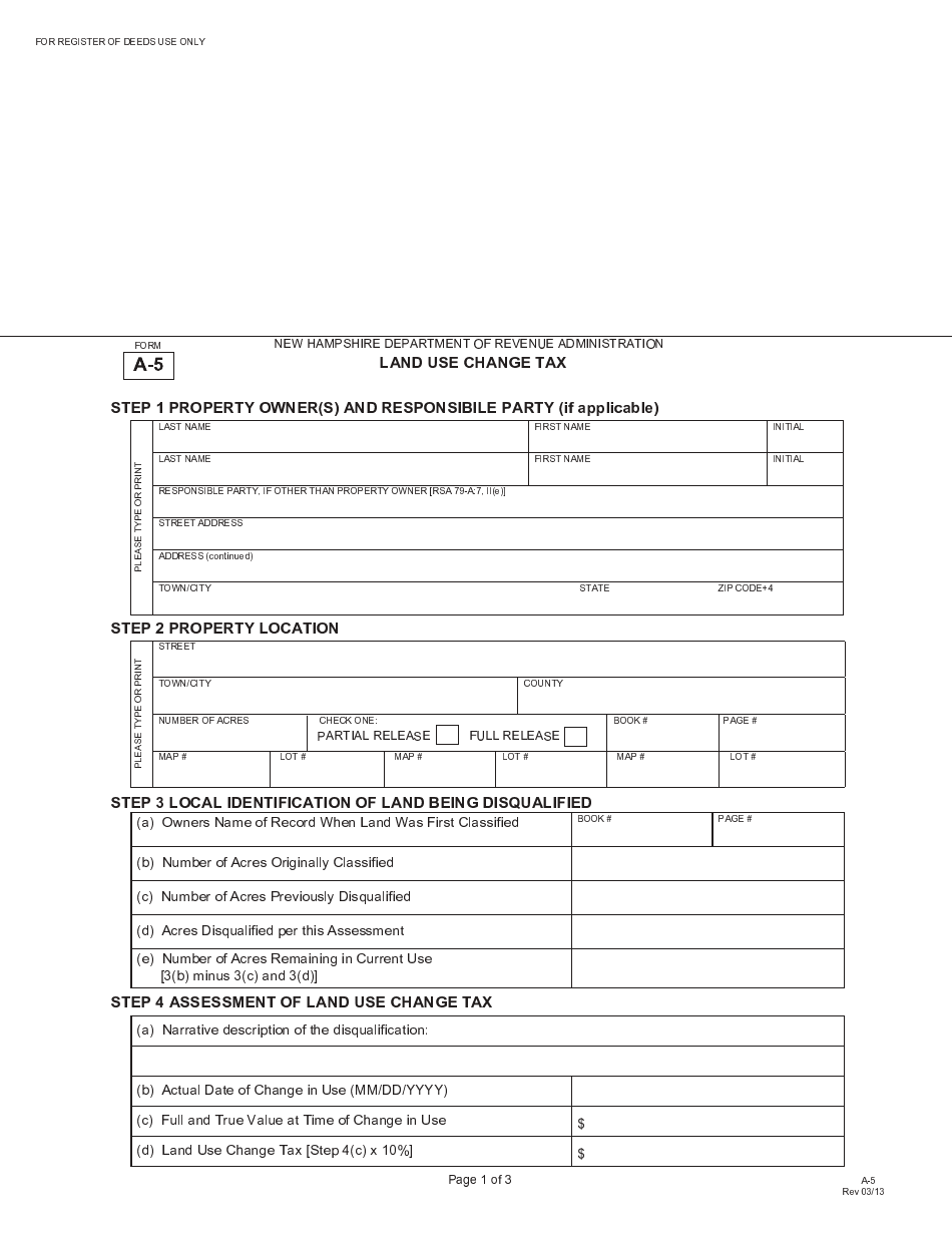 Form A-5 Land Use Change Tax - New Hampshire, Page 1
