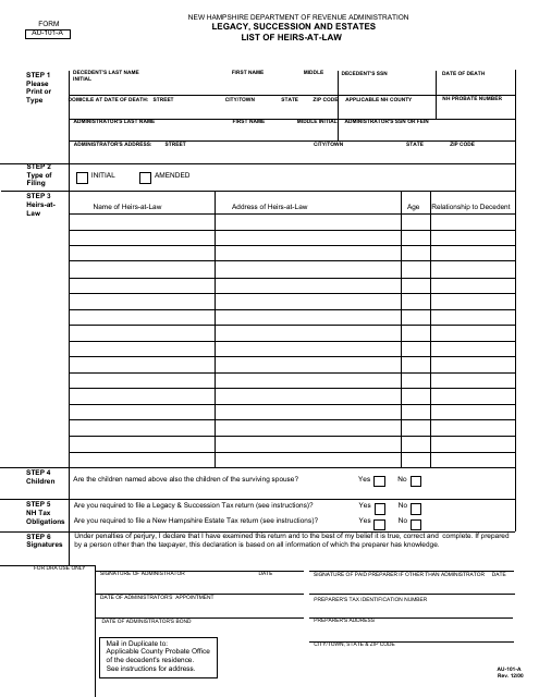 Form AU-101-A  Printable Pdf