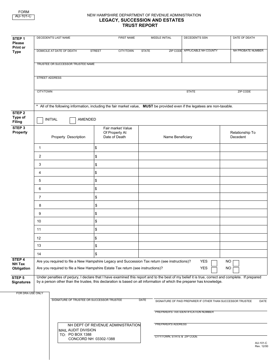 Form AU-101-C - Fill Out, Sign Online and Download Printable PDF, New ...