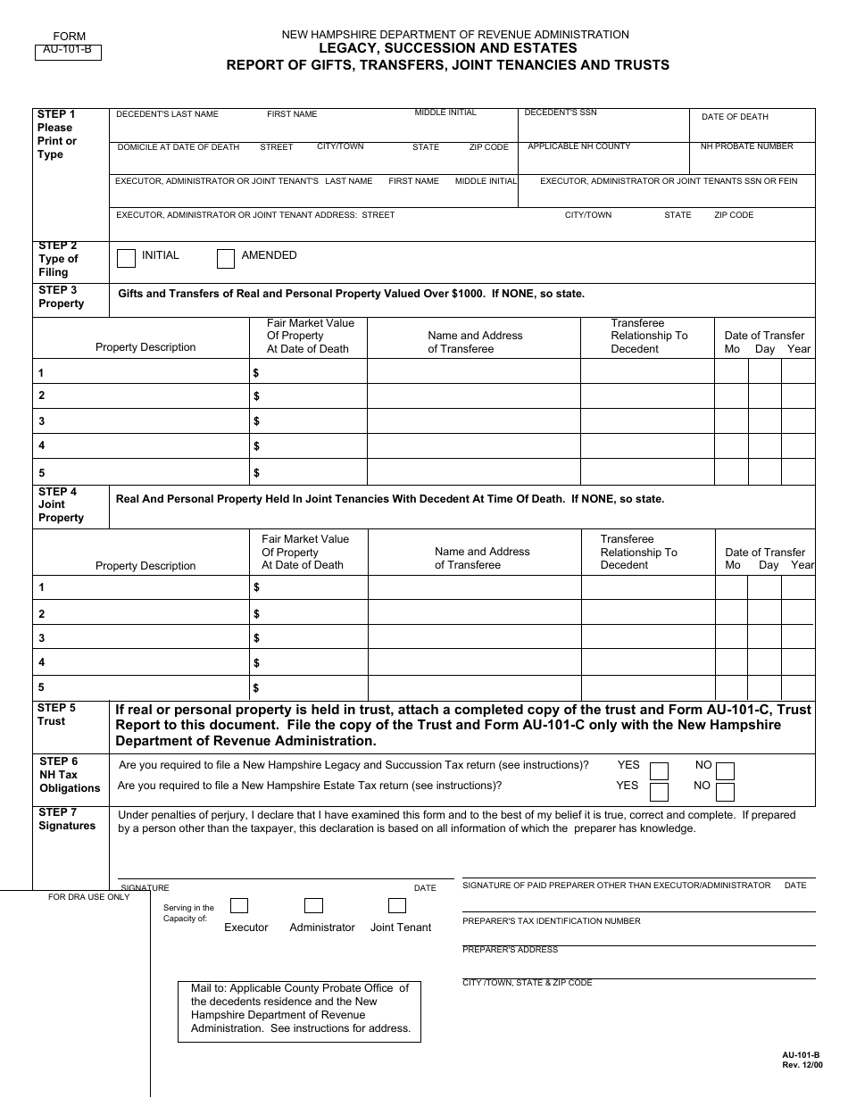 Form AU-101-B - Fill Out, Sign Online and Download Printable PDF, New ...