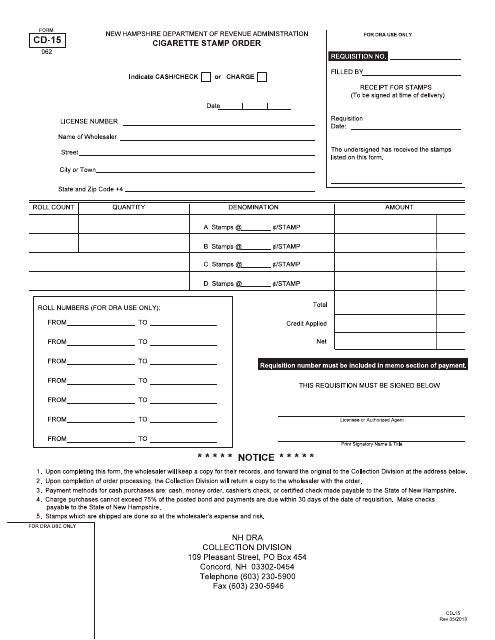 Form CD-15  Printable Pdf