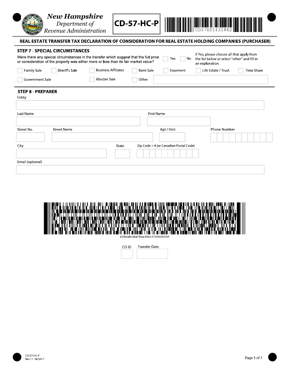 Form CD-57-HC-P Real Estate Transfer Tax Declaration of Consideration for Real Estate Holding Companies (Purchaser) - New Hampshire, Page 3