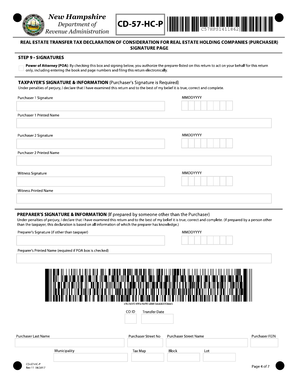 Form CD-57-HC-P Real Estate Transfer Tax Declaration of Consideration for Real Estate Holding Companies (Purchaser) - New Hampshire, Page 4