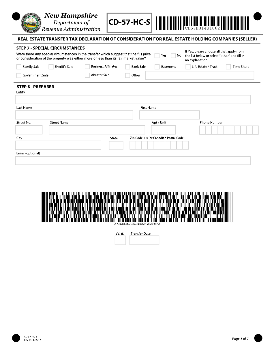 Form CD-57-HC-S Real Estate Transfer Tax Declaration of Consideration for Holding Companies (Seller) - New Hampshire, Page 3