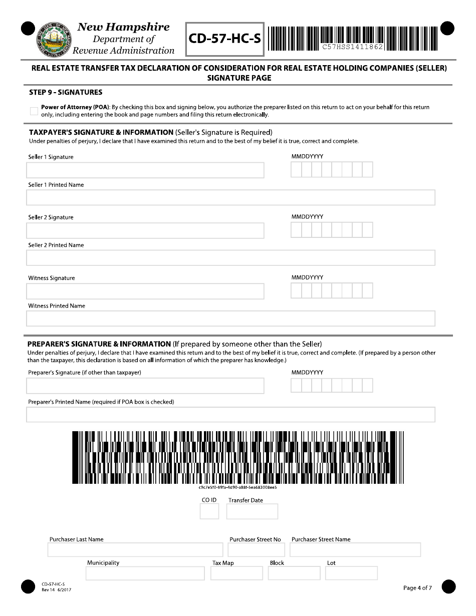 Form CD-57-HC-S Real Estate Transfer Tax Declaration of Consideration for Holding Companies (Seller) - New Hampshire, Page 4