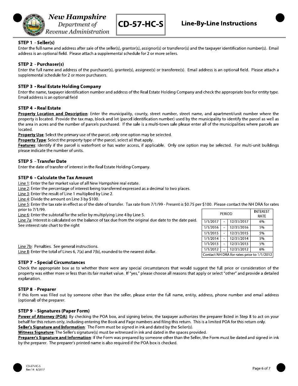 Form CD-57-HC-S Real Estate Transfer Tax Declaration of Consideration for Holding Companies (Seller) - New Hampshire, Page 6