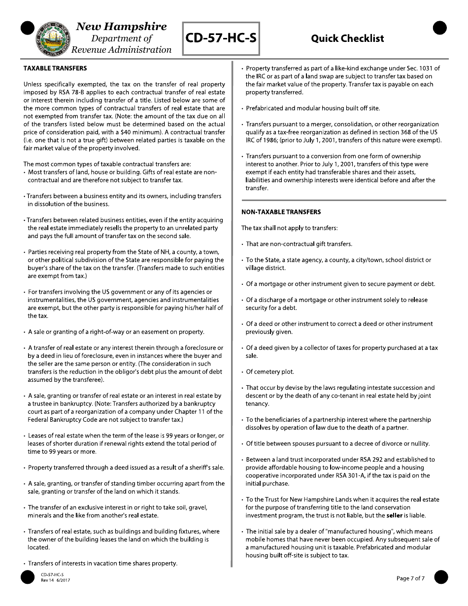 Form CD-57-HC-S Real Estate Transfer Tax Declaration of Consideration for Holding Companies (Seller) - New Hampshire, Page 7