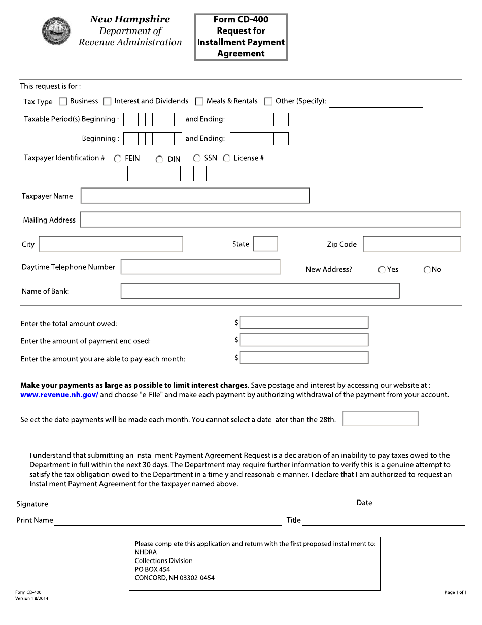 Form Cd-400 - Fill Out, Sign Online And Download Fillable Pdf, New 