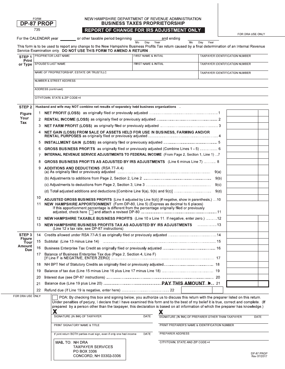 Form DP-87 PROP - Fill Out, Sign Online and Download Fillable PDF, New ...