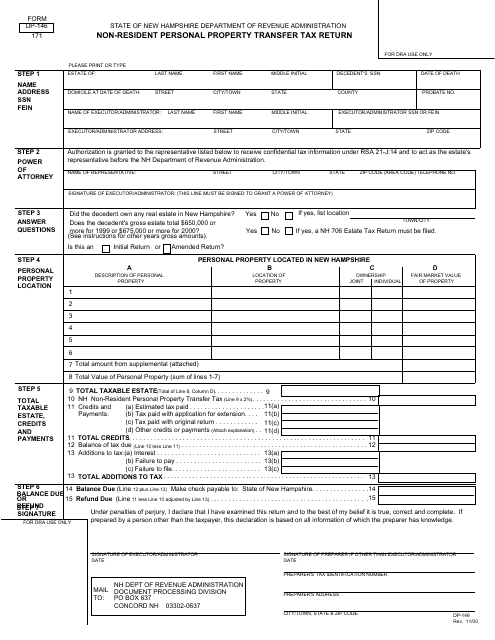 Form DP-146 Non-resident Personal Property Transfer Tax Return - New Hampshire