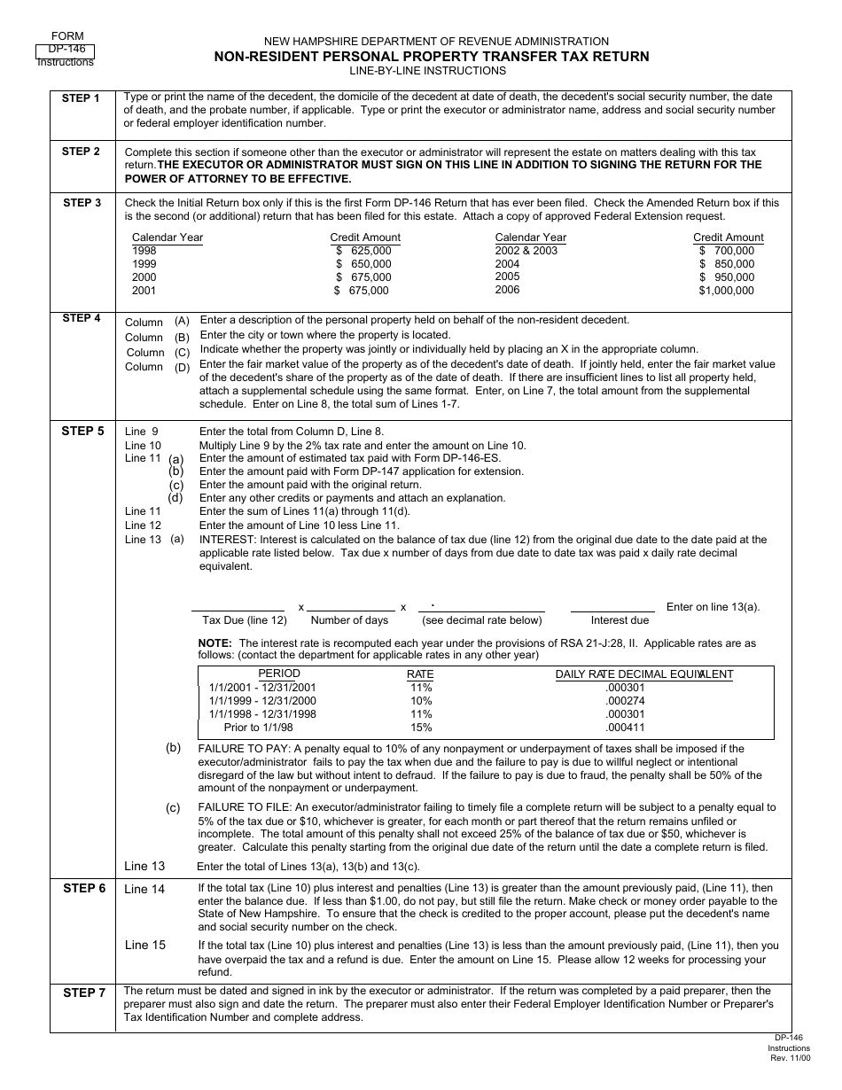 Form DP-146 Non-resident Personal Property Transfer Tax Return - New Hampshire, Page 3