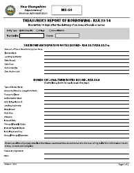 Document preview: Form MS-50 Treasurer's Report of Borrowing - New Hampshire