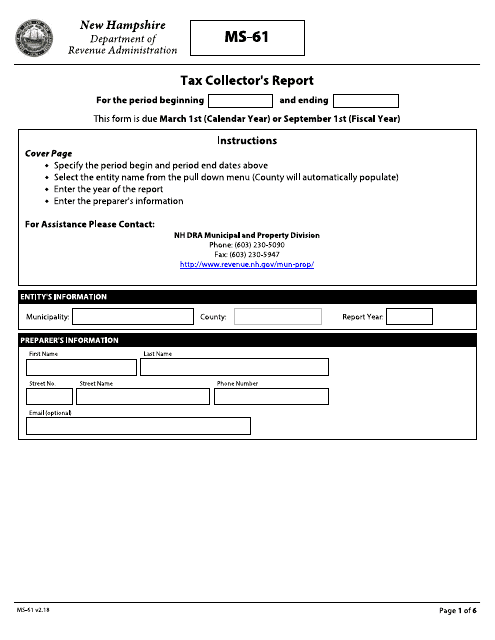 Form MS-61 Tax Collector's Report - New Hampshire