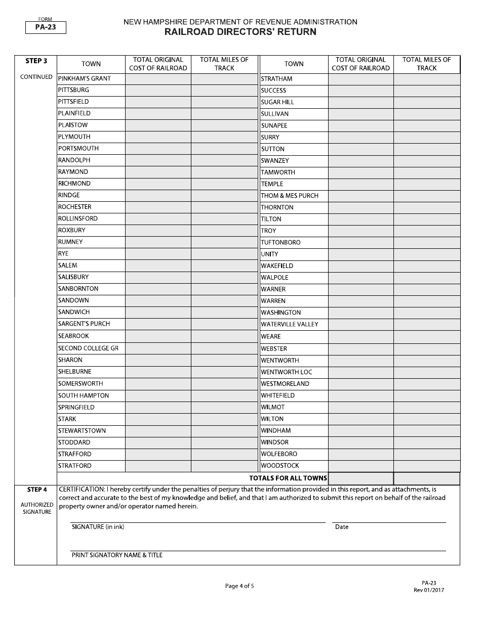 Form PA-23 Railroad Directors Return - New Hampshire, Page 4