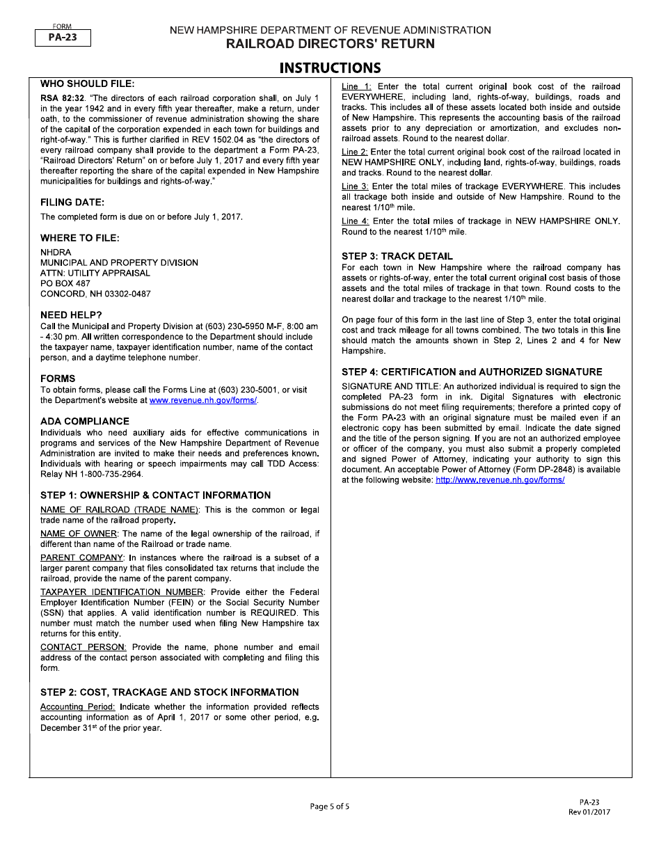 Form PA-23 Railroad Directors Return - New Hampshire, Page 5