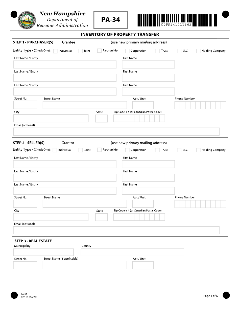 Form PA-34 Inventory of Property Transfer - New Hampshire, Page 1