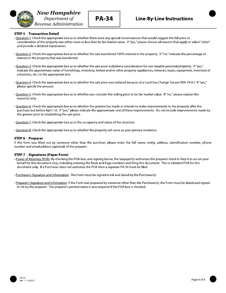 Form PA-34 Inventory of Property Transfer - New Hampshire, Page 6