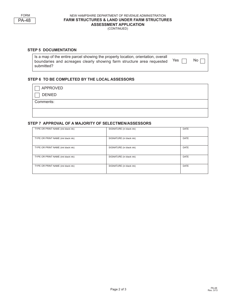 Form PA-48 Farm Structures  Land Under Farm Structures Assessment Application - New Hampshire, Page 2