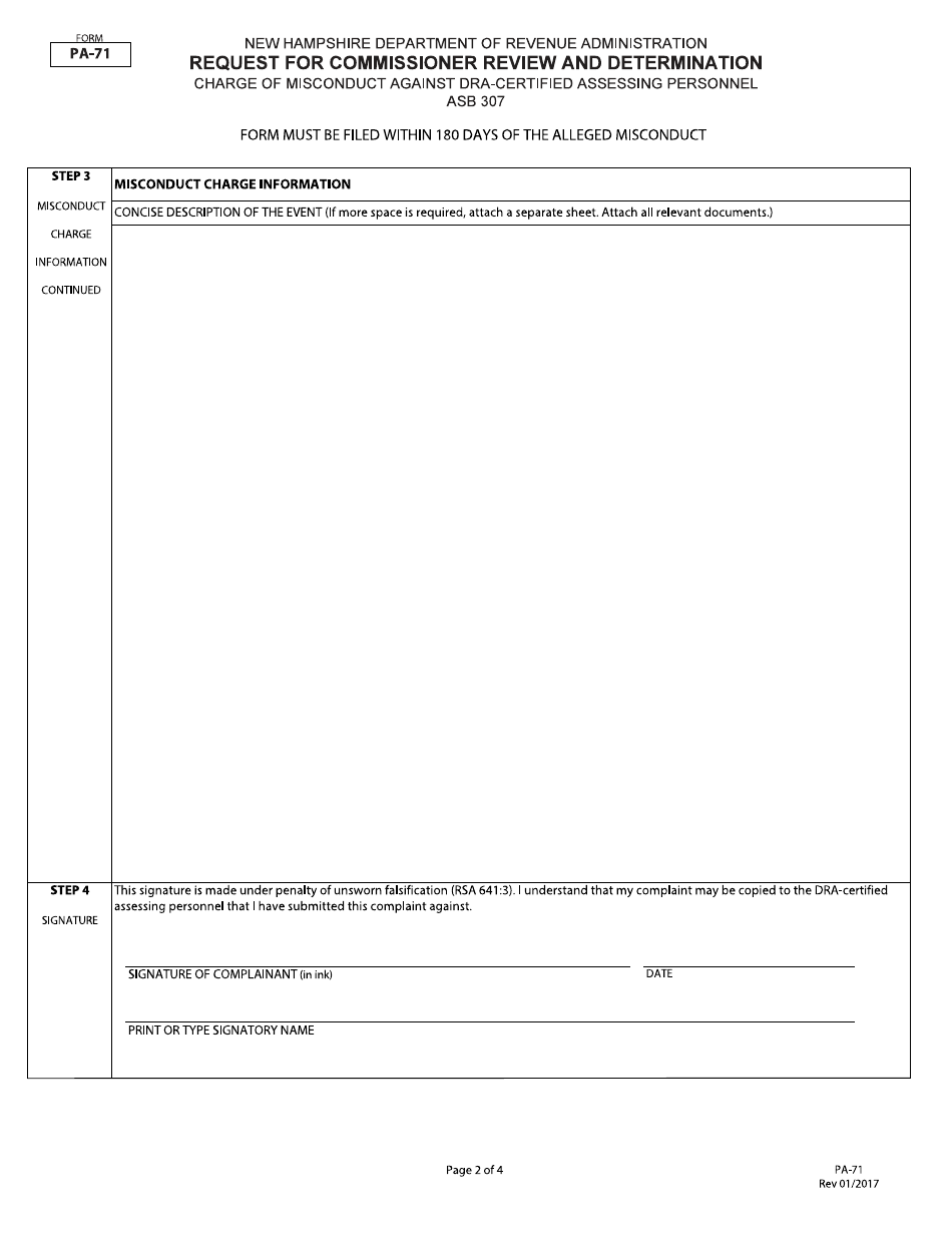 Form PA-71 Request for Commissioner Review and Determination - New Hampshire, Page 2
