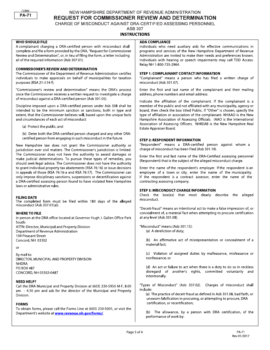 Form PA-71 Request for Commissioner Review and Determination - New Hampshire, Page 3